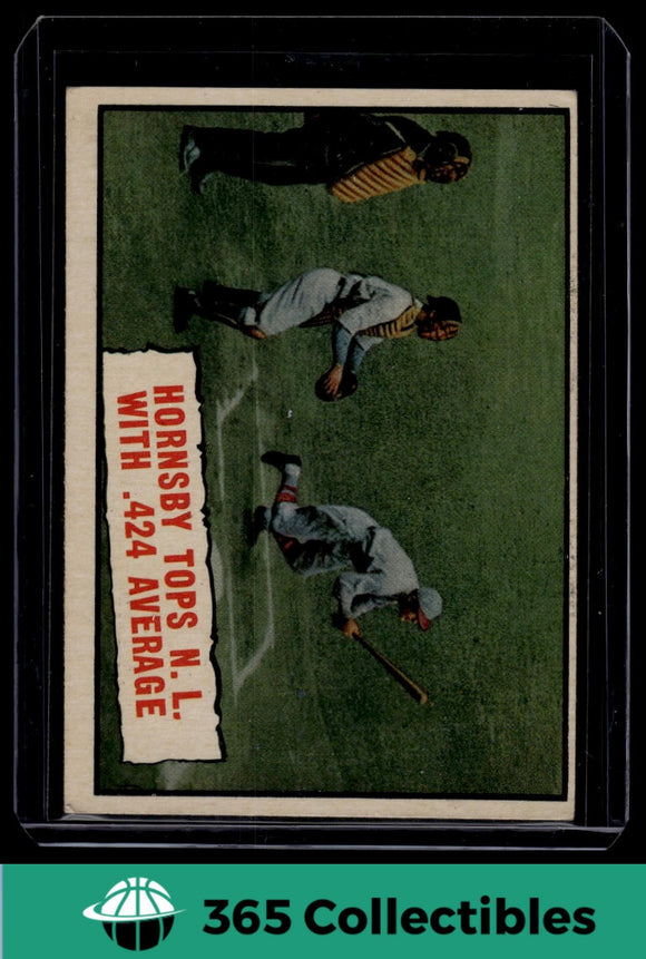 1961 Topps MLB Hornsby Tops NL With .424 Average #404 Baseball Cardinals