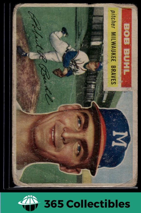 1956 Topps Bob Buhl #244 White Back Baseball Milwaukee Braves