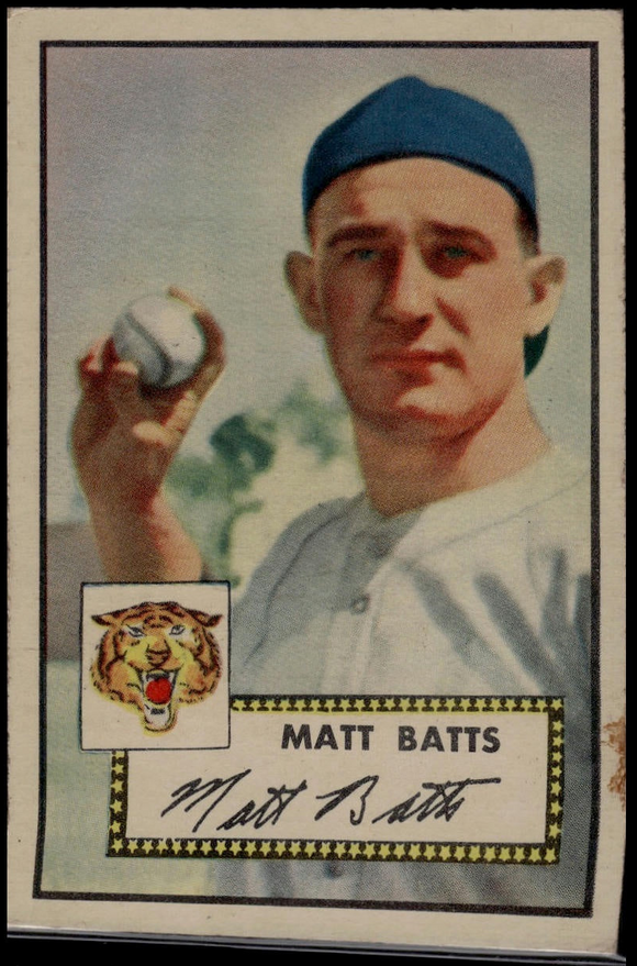 1952 Topps MLB Matt Batts #230 Baseball Detroit Tigers (Actual Card Pictured)