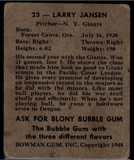 1949 BOWMAN LARRY JANSEN #23 - MLB Baseball - NY GIANTS