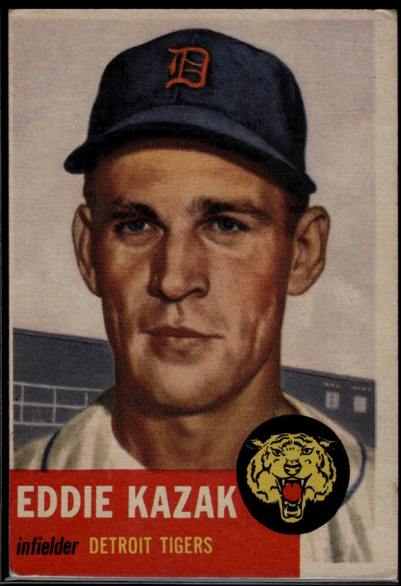 1953 Topps MLB Eddie Kazak #194 Baseball Detroit Tigers (Actual Card in Pictures)