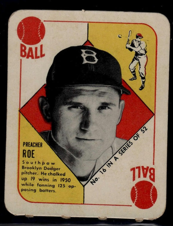 1951 Topps Red Backs Preacher Roe #16 Baseball Brooklyn Dodgers
