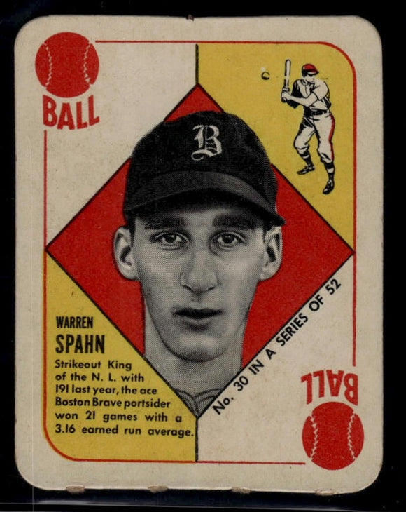 1951 Topps Red Backs Warren Spahn #30 Baseball Boston Braves