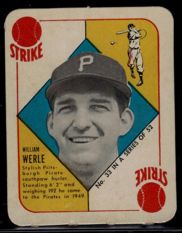 1951 Topps Red Backs William Werle #33 Baseball Pittsburgh Pirates