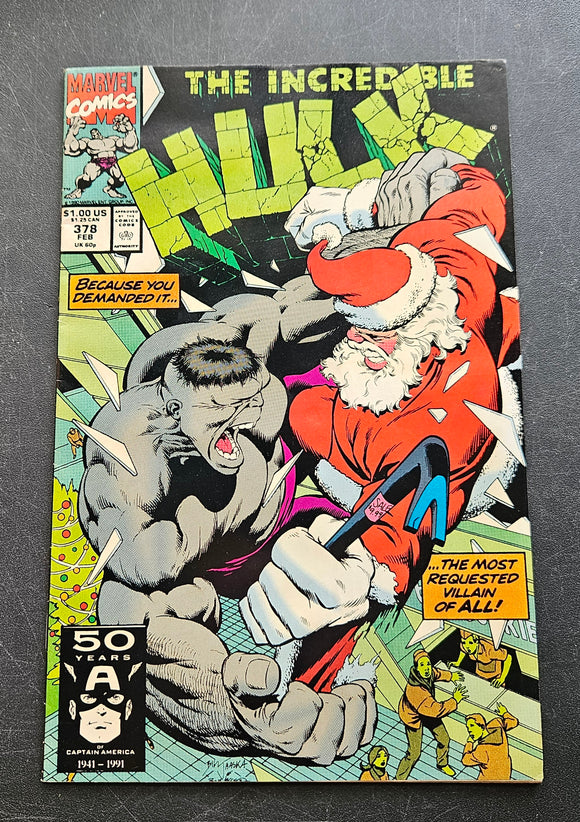 The Incredible Hulk - #378 - Rhino Plastered  (Christmas Story) - February 1991 - Marvel - Comic Book