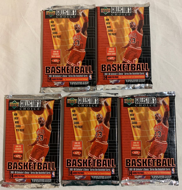 5 x 1997-98 Upper Deck Collectors Choice Series 1 Basketball Pack with 14 cards per pack - rare